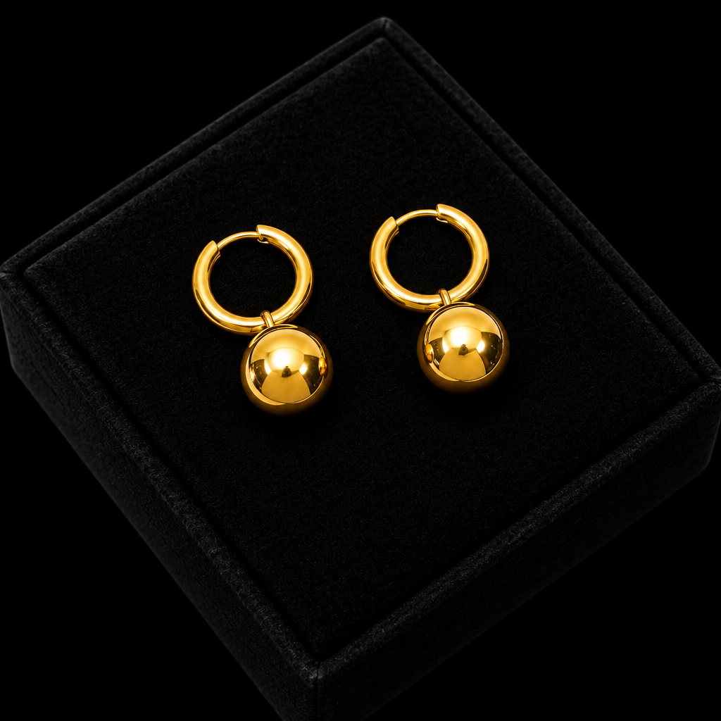 1007 Stainless Steel Gold Bead Pendant Necklace & Earrings Set