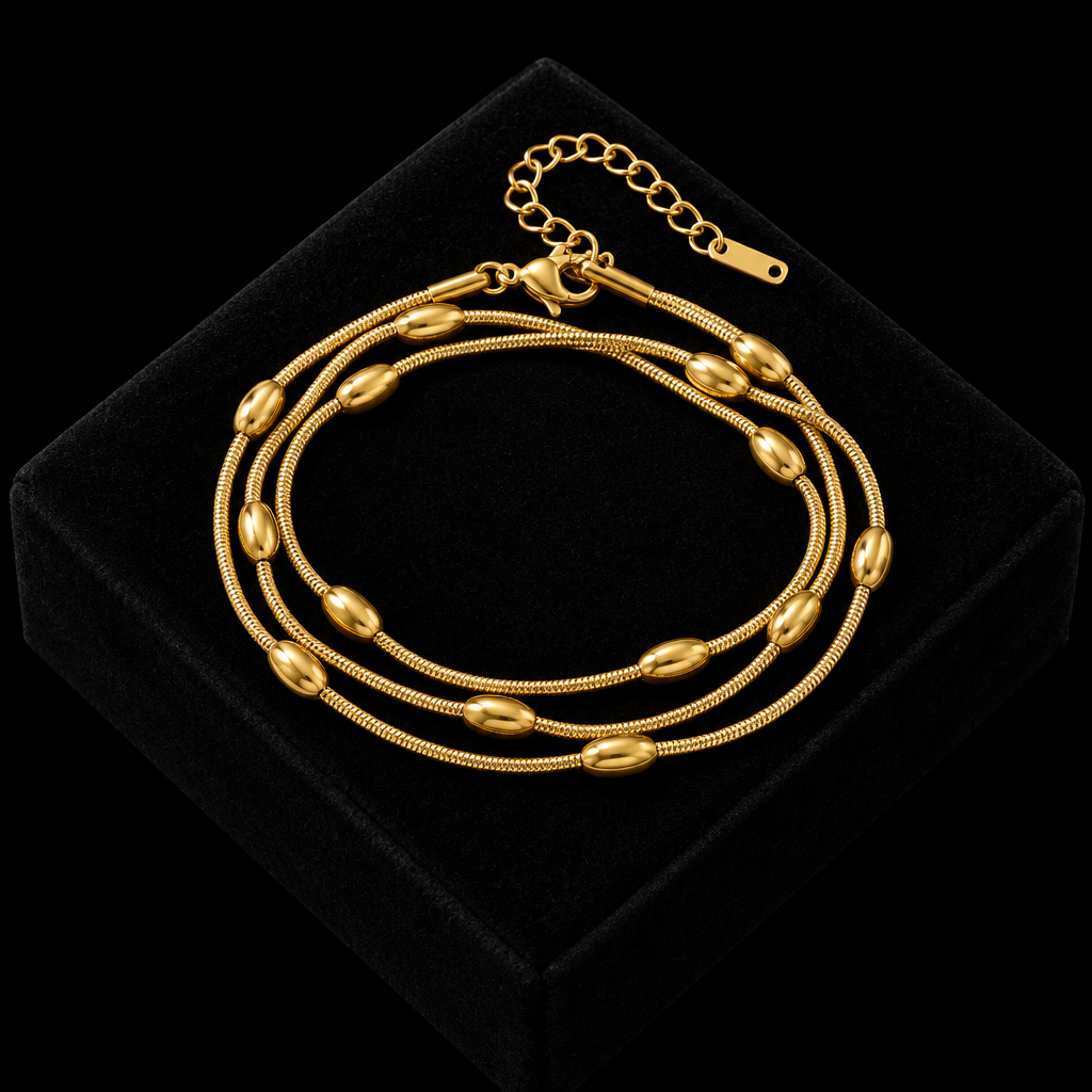 1007 Stainless Steel Gold Beaded Wound Chain Bracelet
