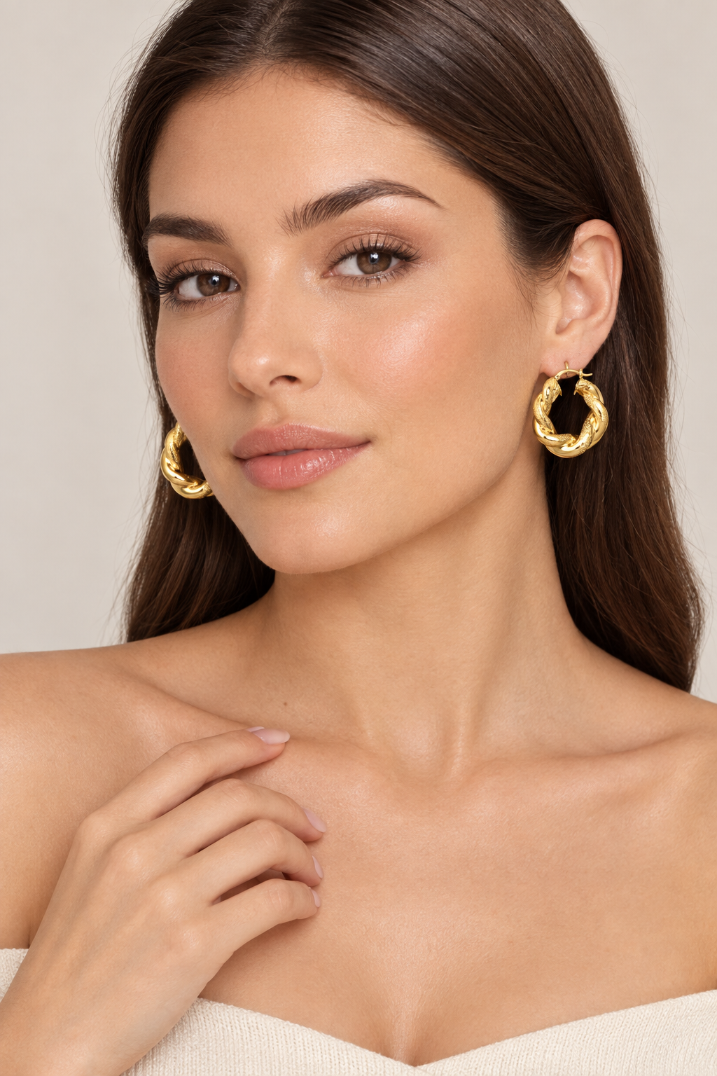 1007 Stainless Steel Gold Twist Hoop Earrings