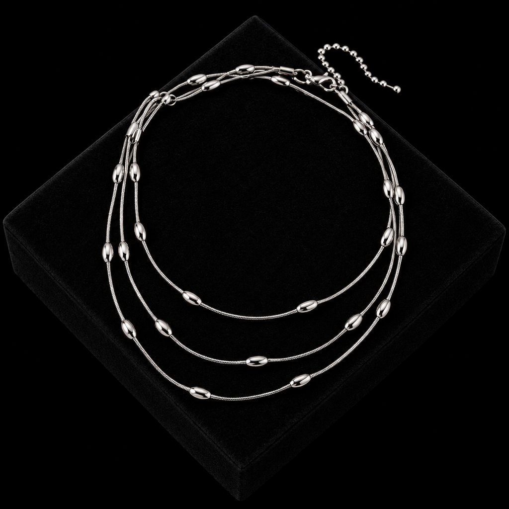 1007 Stainless Steel Multi-Layer Chain Necklace & Bracelet Set