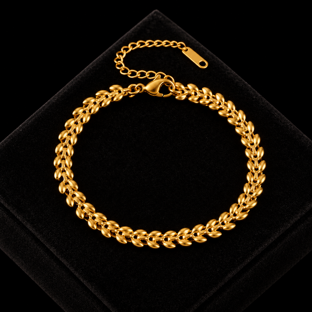 1007 Stainless Steel Gold Wheat Chain Necklace & Bracelet Set