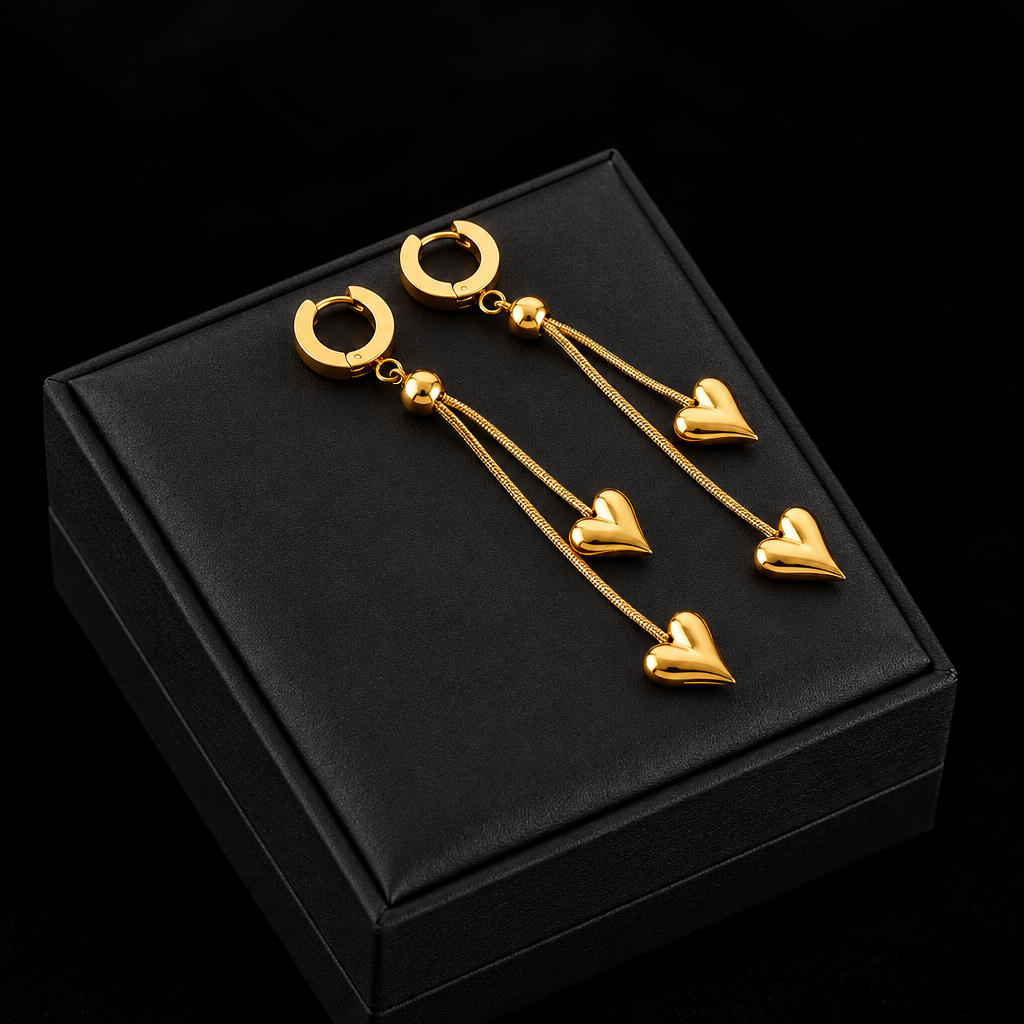 1007 Gold Heart Pendant Necklace & Earrings Set