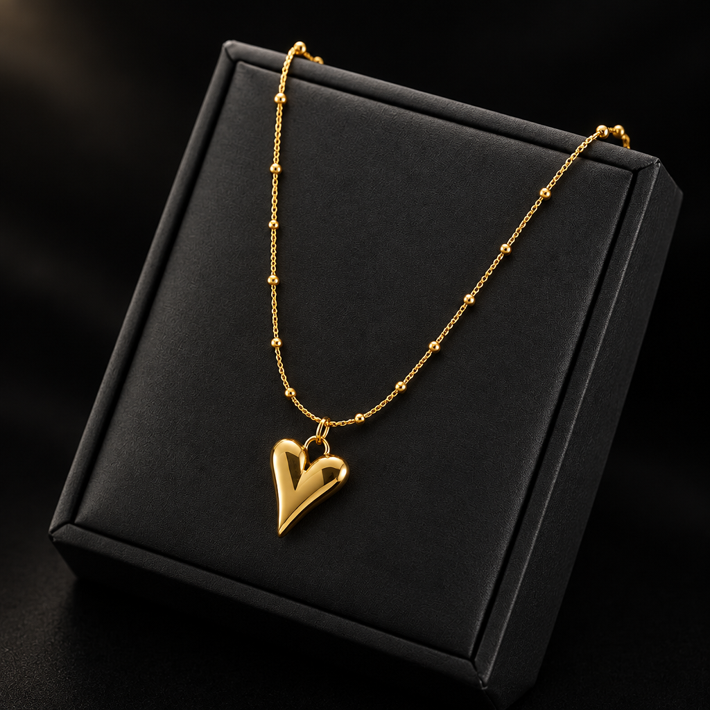 1007 Gold Heart Pendant Necklace & Earrings Set