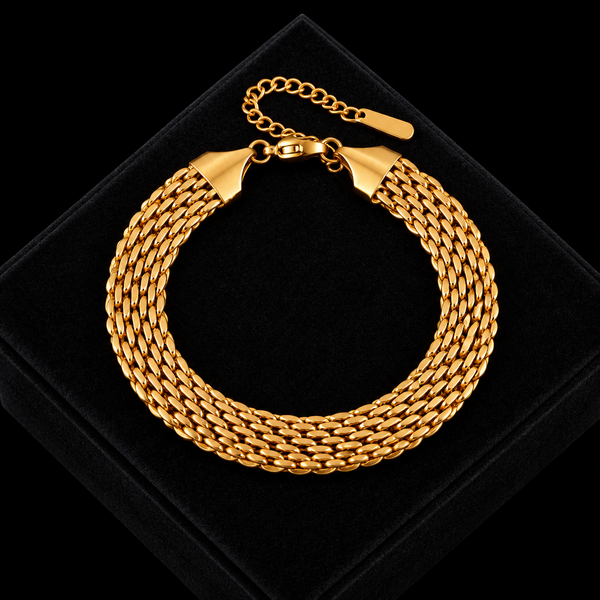 Stainless Steel Gold Beaded Wound Chain Bracelet