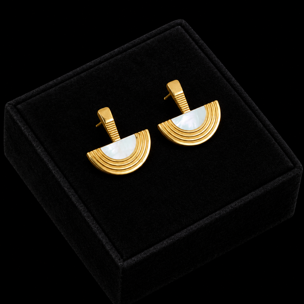 1007 Stainless Steel Geometric Semicircle Necklace & Earrings Set