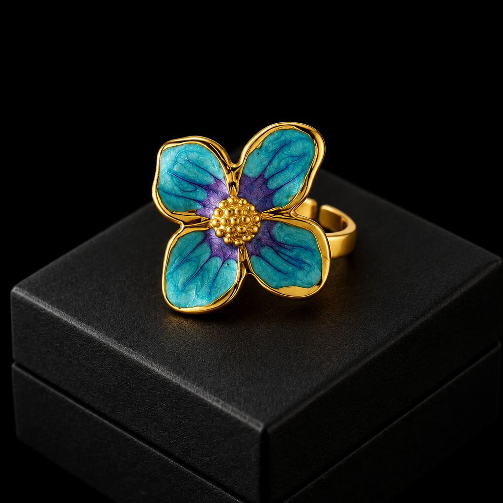1007 Enamel Leaf Open Ring – R161
