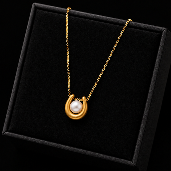 Moon, Pearl & Puppy Pendant Necklace