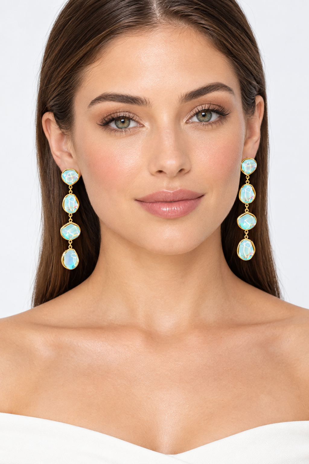 1007 Stainless Steel Blue Stone Drop Dangle Earrings