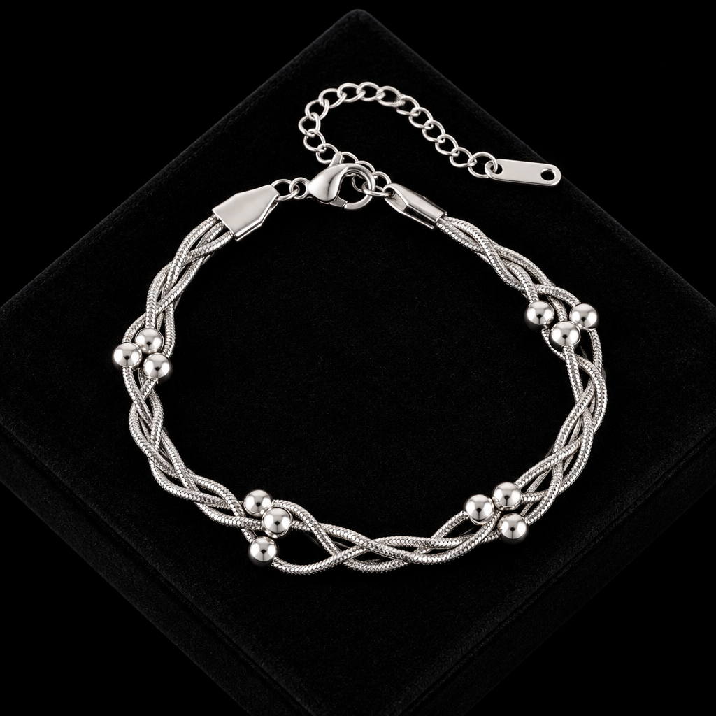 1007 Stainless Steel Gold Beaded Wound Chain Bracelet