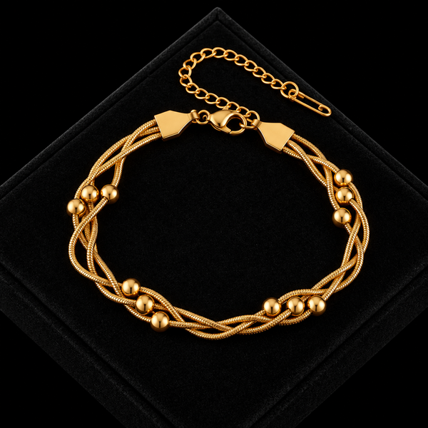 Stainless Steel Gold Beaded Wound Chain Bracelet