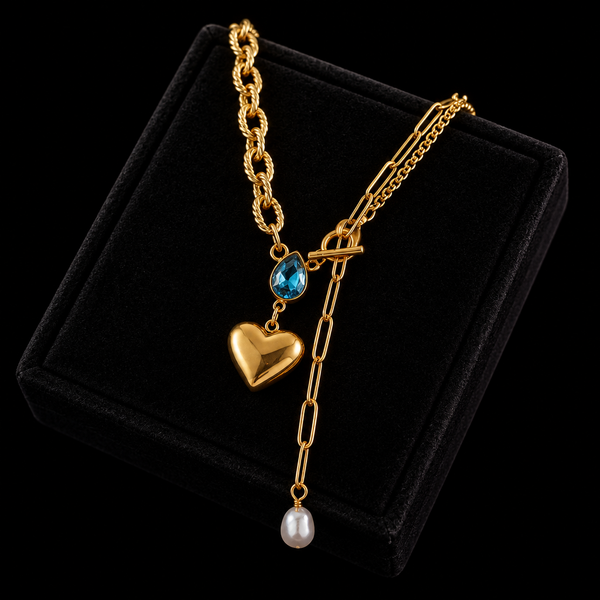 Stainless Steel Heart Pendant Chunky Statement Necklace