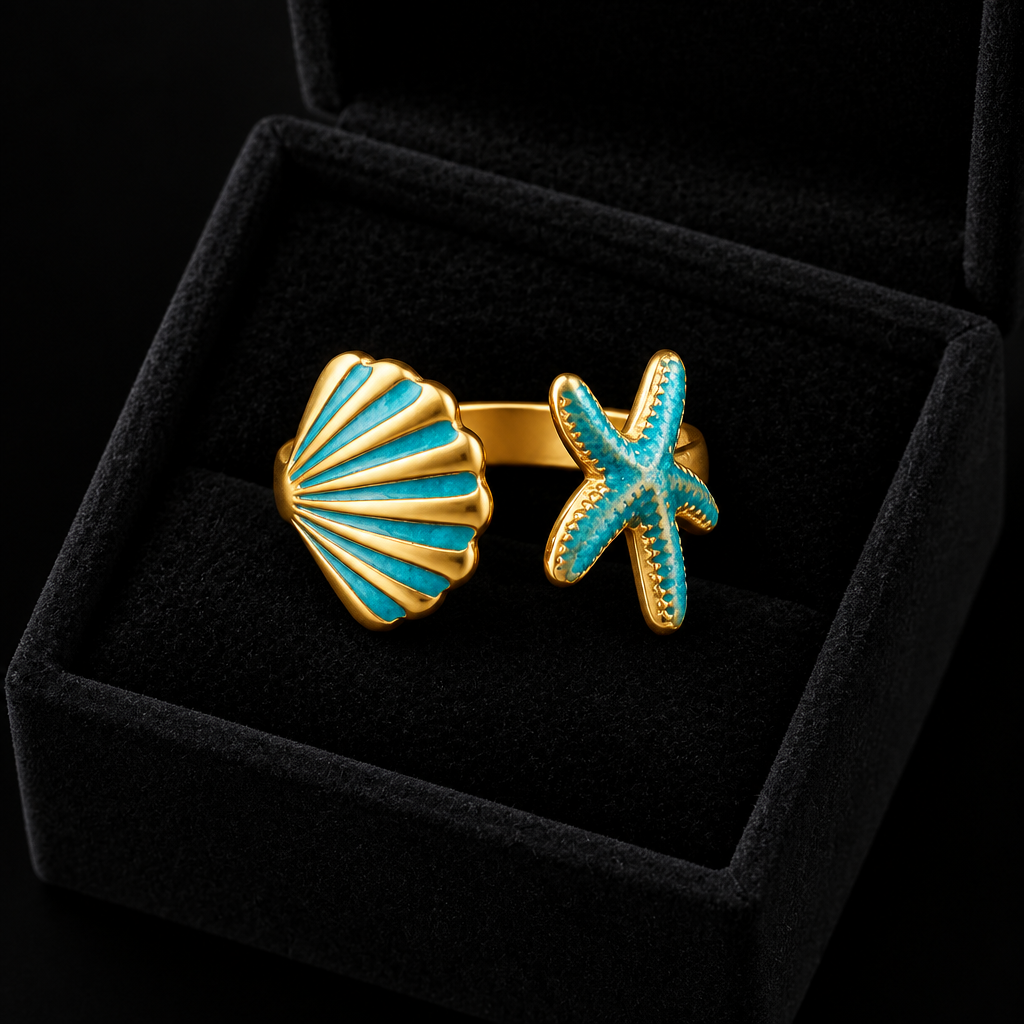 1007 Enamel Seahorse Adjustable Ring