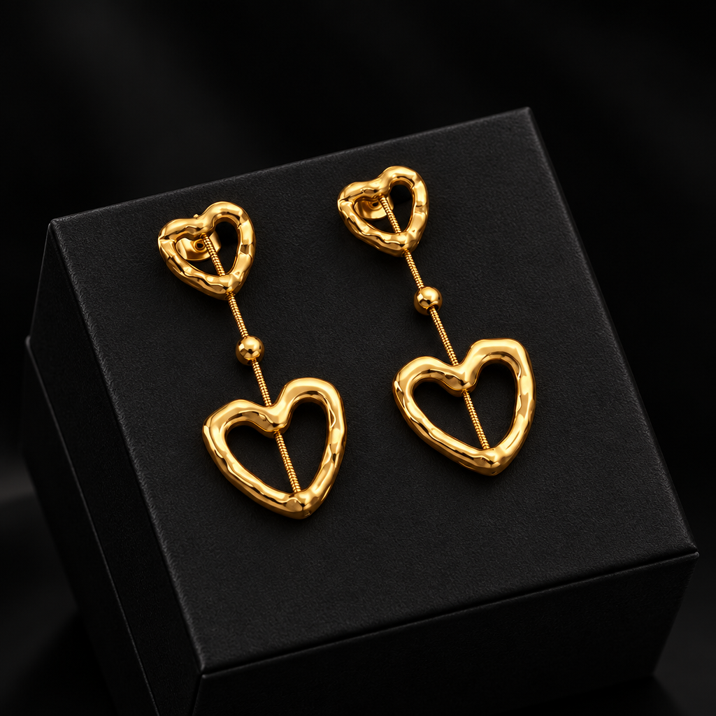 1007 Golden Hollow Heart Earrings – E475