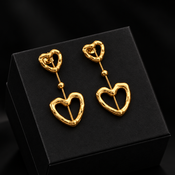 Golden Hollow Heart Necklace, Bracelet & Earrings Set