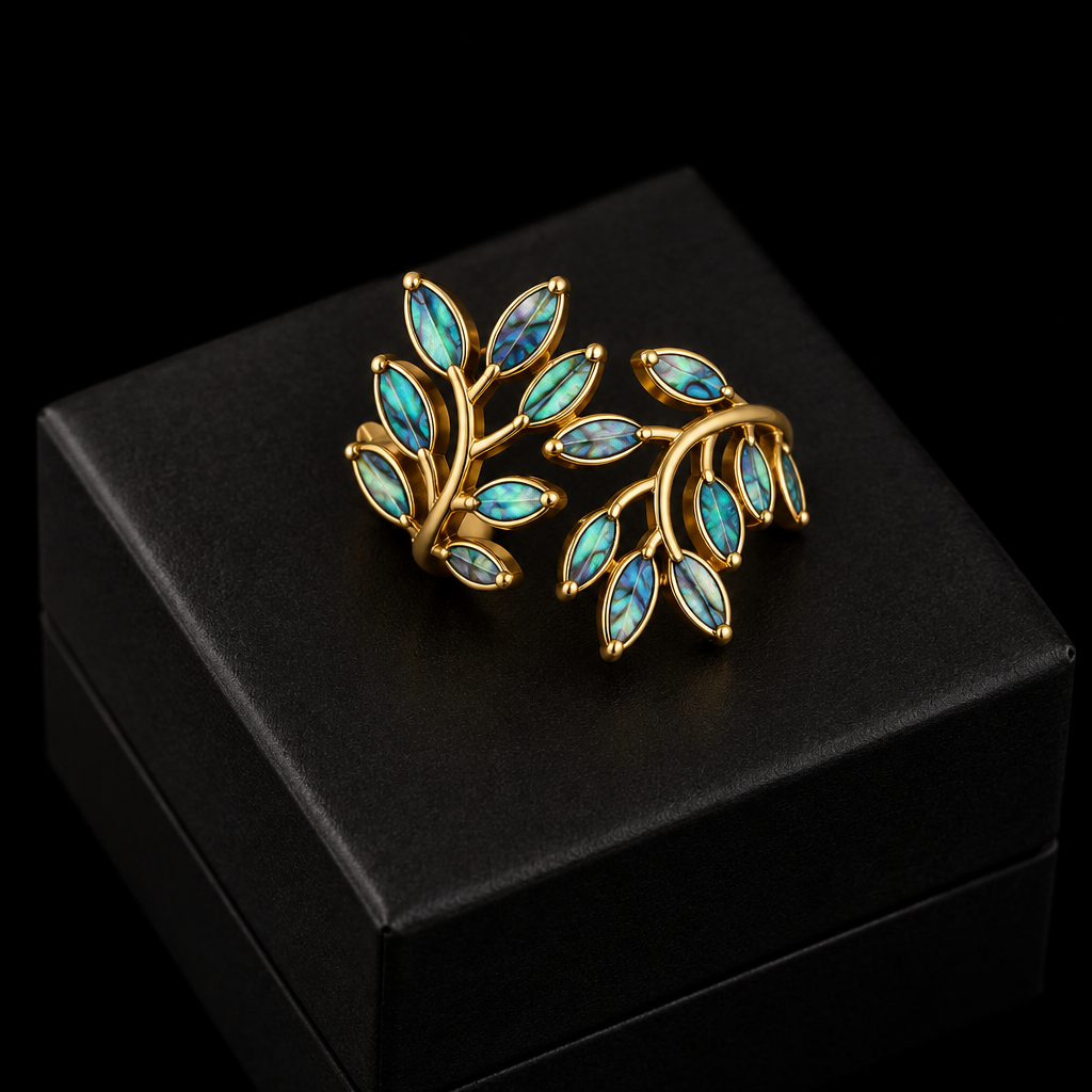 1007 Enamel Leaf Open Ring