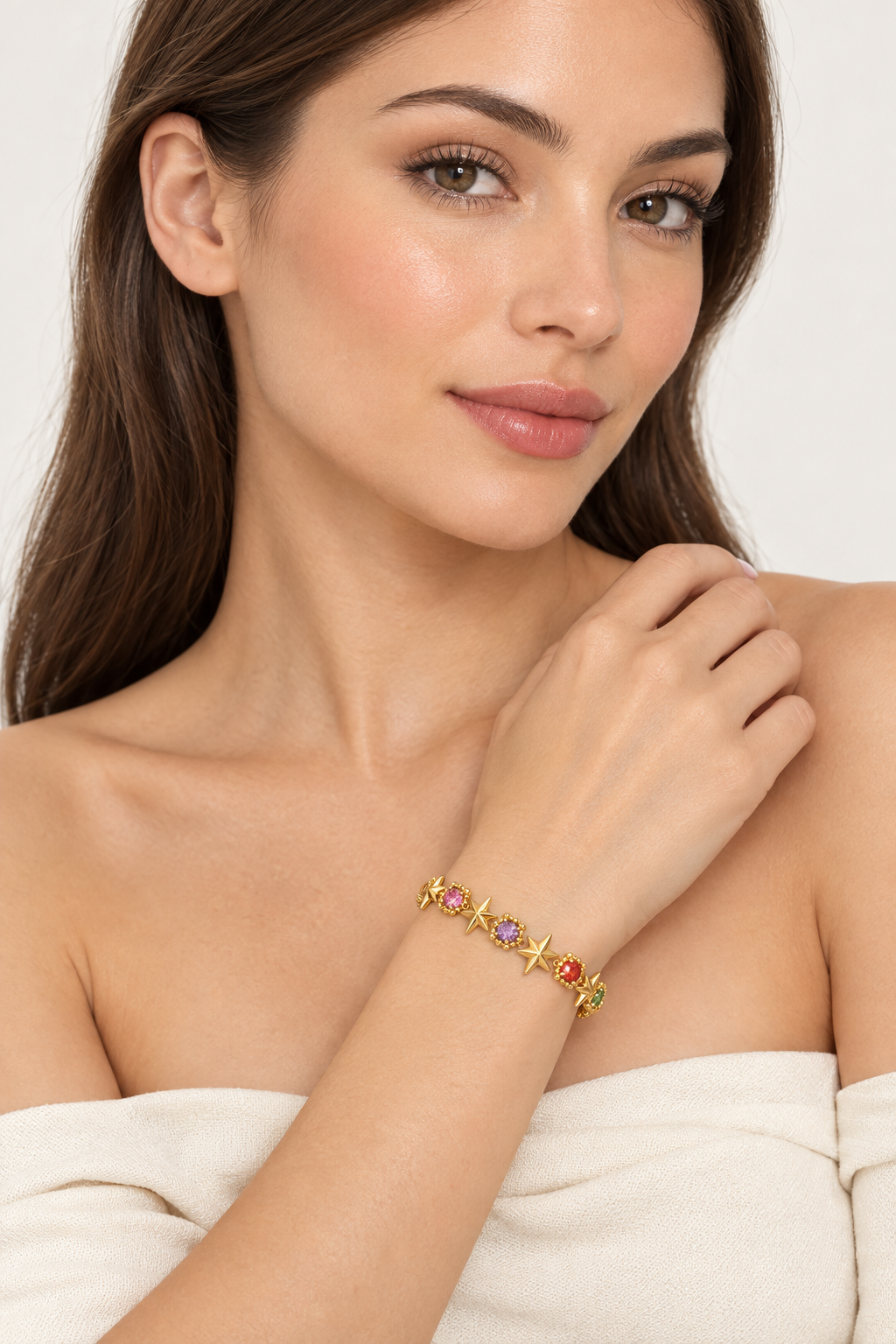 1007 Stainless Steel Colorful Star Zircon Charm Bracelet
