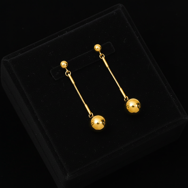 Stainless Steel Gold Bead Pendant Necklace & Earrings Set
