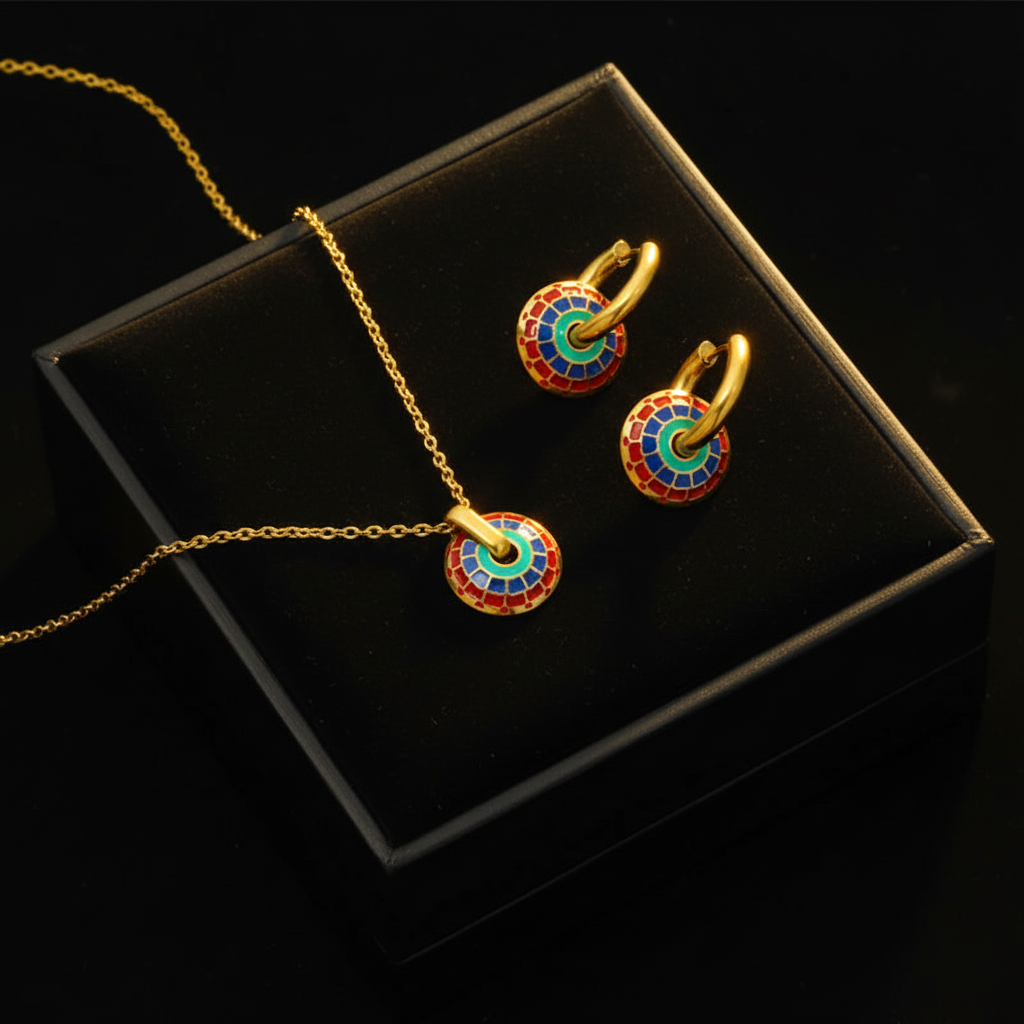 1007 Stainless Steel Vintage Flower Necklace & Earrings Set
