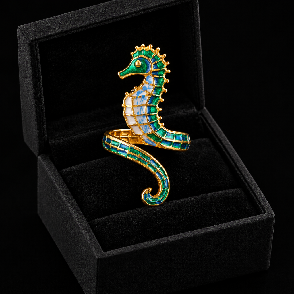 1007 Enamel Seahorse Adjustable Ring