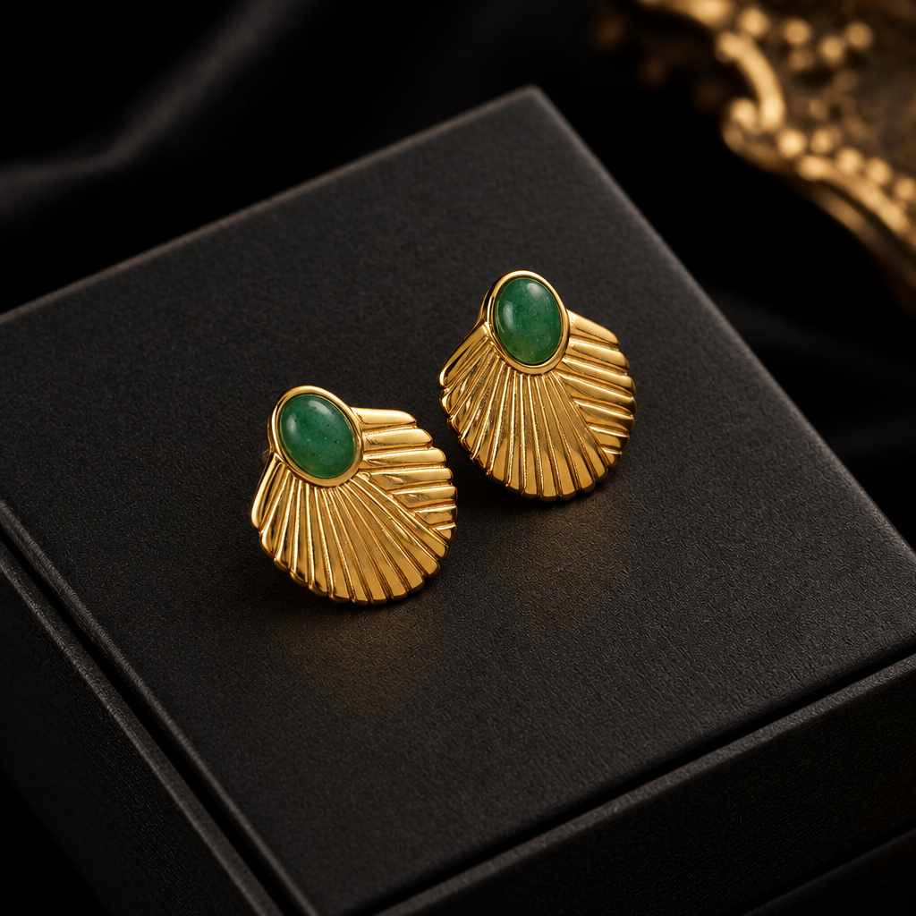 1007 Stainless Steel Gold Fan Geometric Drop Earrings