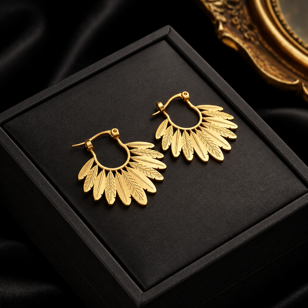 Stainless Steel Gold Fan Geometric Drop Earrings