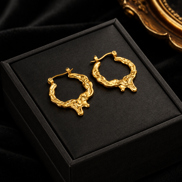 Stainless Steel Gold Fan Geometric Drop Earrings