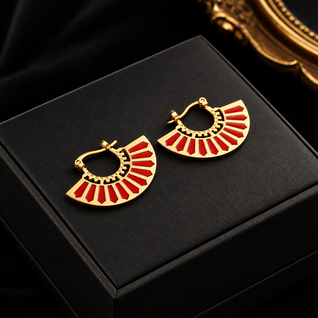1007 Stainless Steel Gold Fan Geometric Drop Earrings