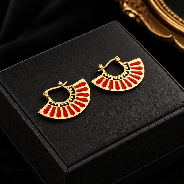 Stainless Steel Gold Fan Geometric Drop Earrings